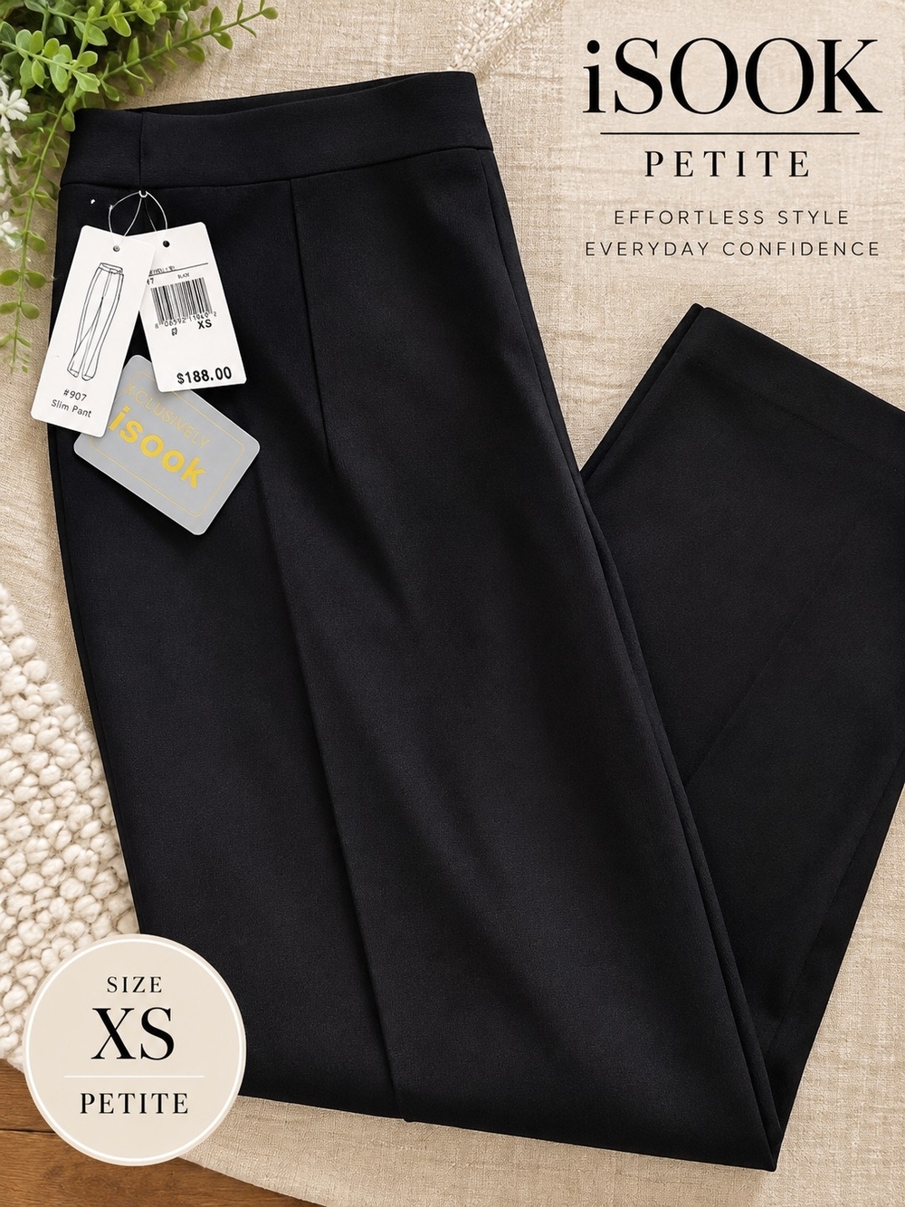 iSOOK Petite Black Wide Leg Dress Pants XS NWT $188